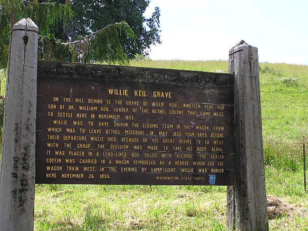 This photo by the Washington State Department of Transportation shows the sign in front of Willie Keil's final resting place.