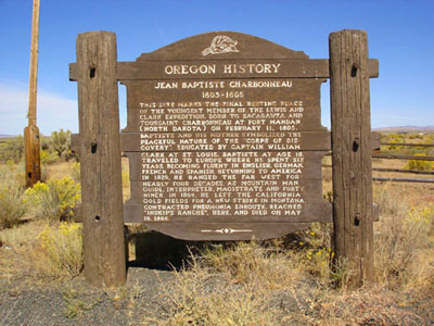 Historical marker on the site of Pompey Charbonneau's grave.